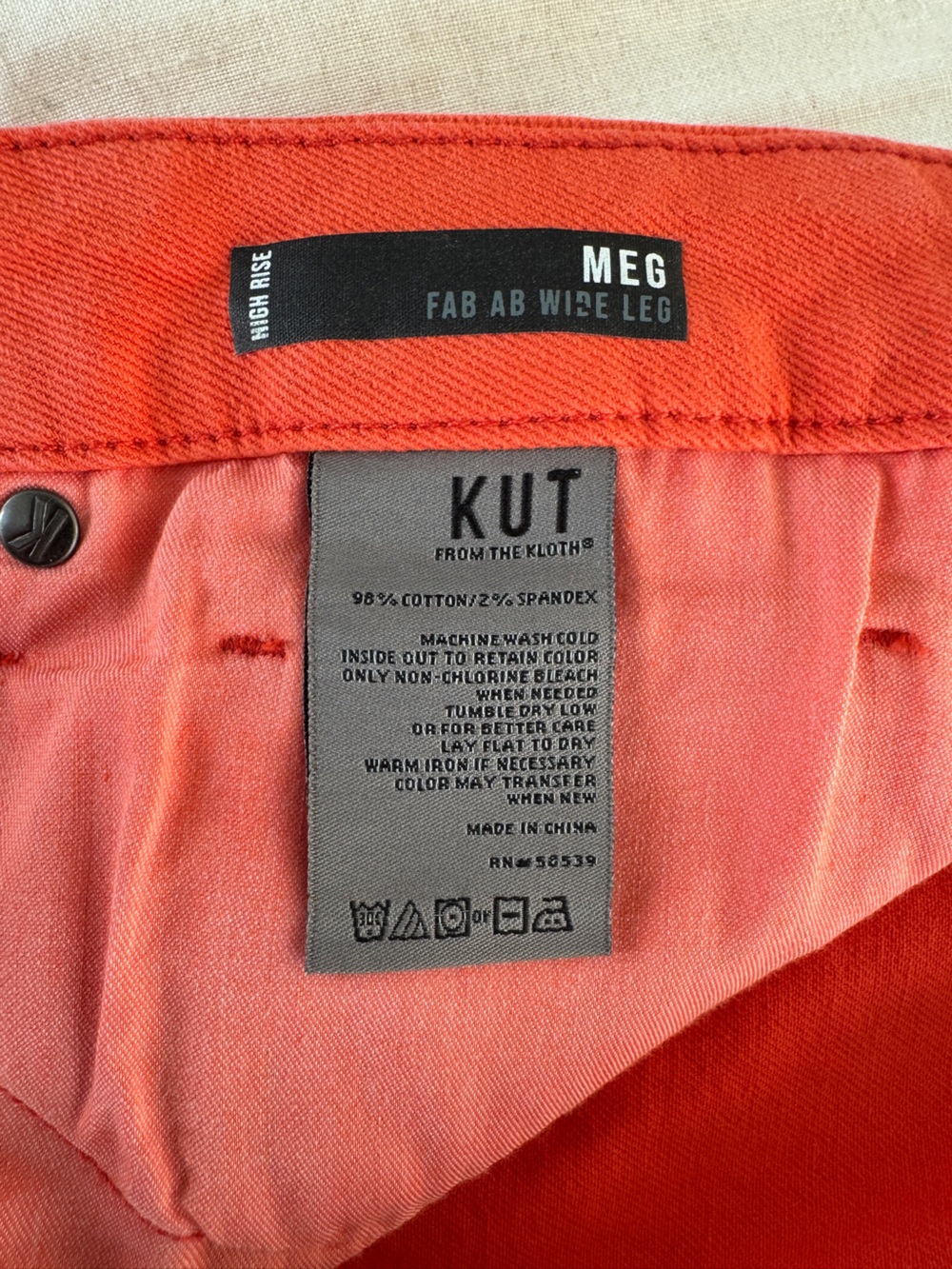 KUT from the Kloth Meg High Rise Wide Leg Jeans Orange Size 12 - Picture 4 of 8